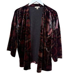 LOFT Velvet Shrug 0/S Black Red Paisley Jacket Stretch Evening Holiday Cardigan